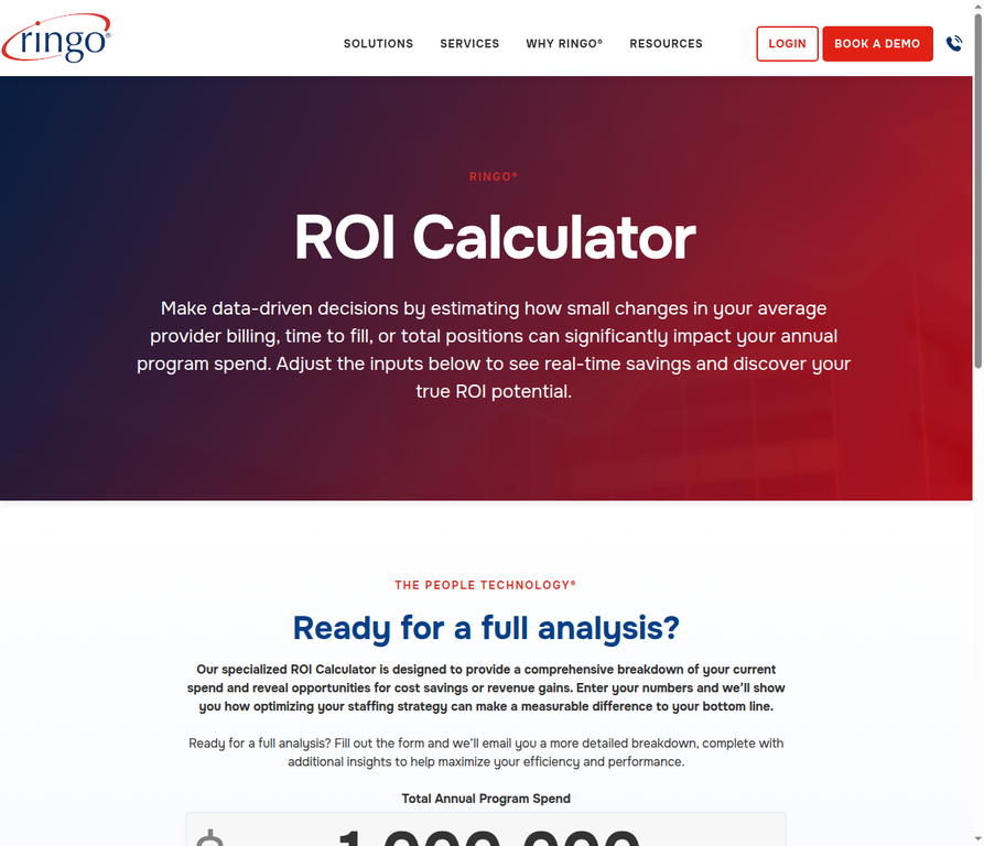 Ringo ROI Calculator landing page preview